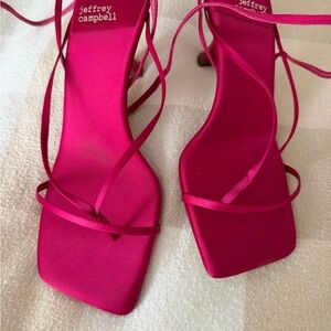 Jeffrey Campbell Fluxx Fuchsia Satin Strappy Heels Square Toe Sandals 6